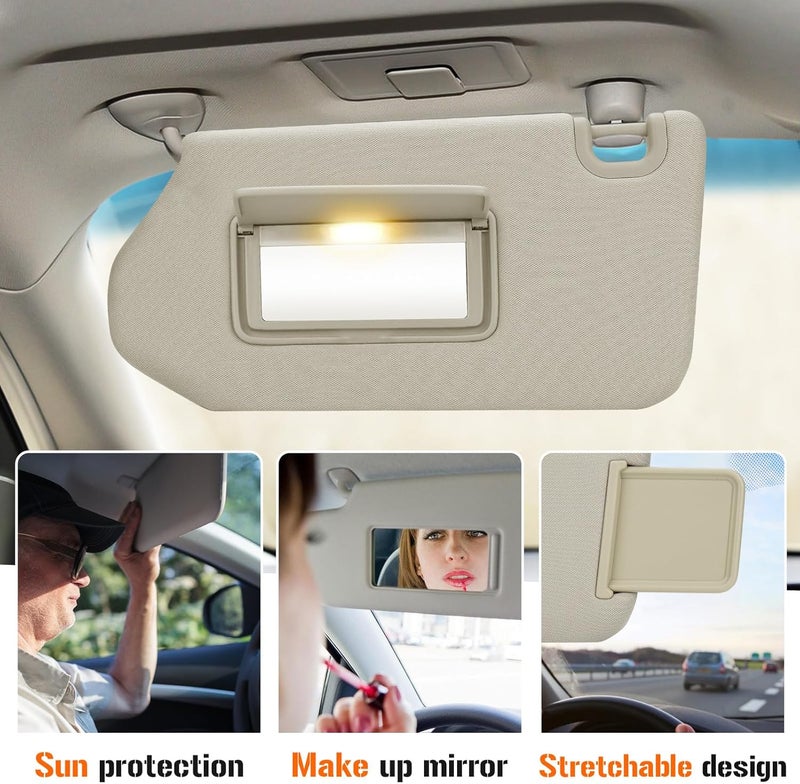 AEagle Left & Right Sun Visor with Light for 2013-2018 Nissan Pathfinder, 2014-2017 Infiniti QX60, 2013 JX35, Driver & Passenger Side Beige Sunvisor Replacement 96401-9PB0A, 96400-9PB0A - Image 4